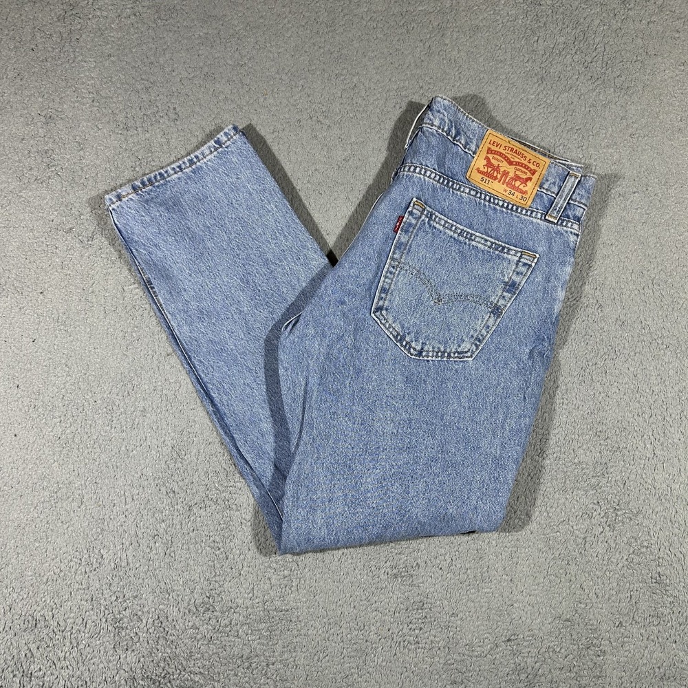 Levis 511 Slim Fit Jean Mens 34x30 Blue Rip and Repair 100% Cotton #3963
